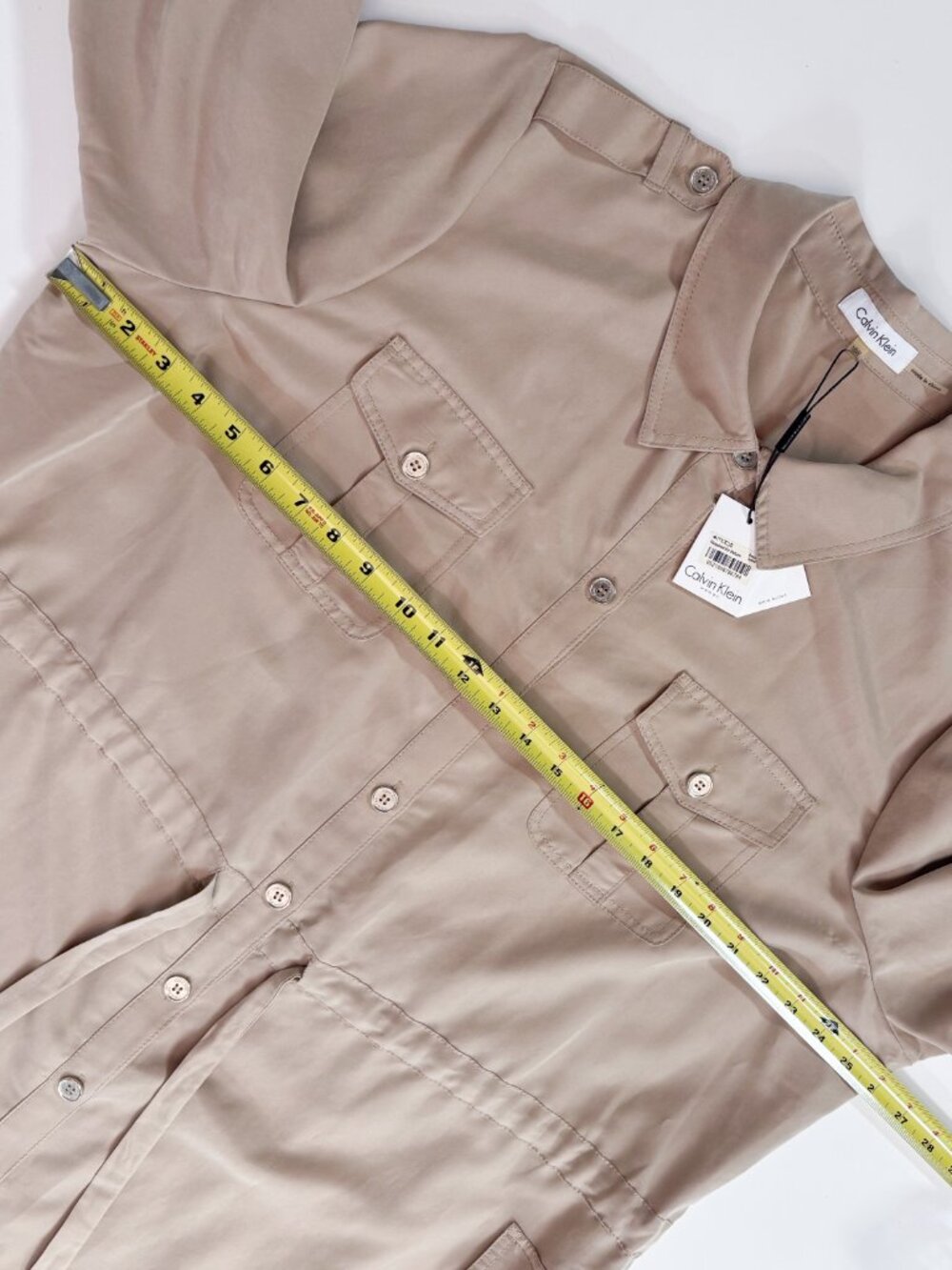 Calvin Klein Plus Size 18W Utility Shirt Dress Khaki NWT Workwear Minimalist - Picture 10 of 15